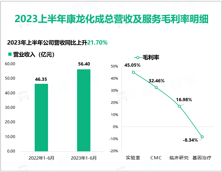 2023上半年康龙化成总营收及服务毛利率明细