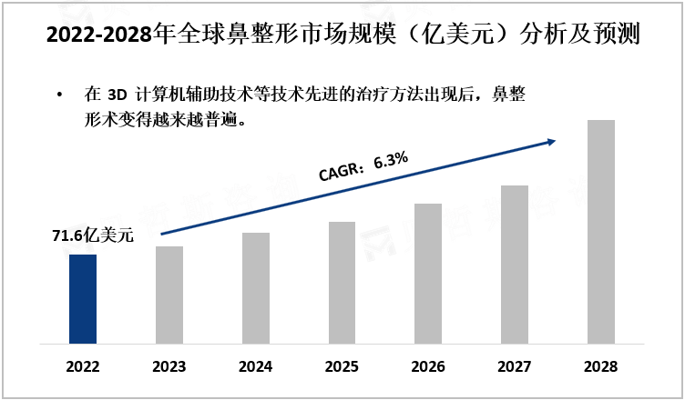 2022-2028年全球鼻整形市场规模（亿美元）分析及预测