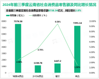 2024年前三季度云南省实现社会消费品零售总额8738.34亿元，同比增长2.8%