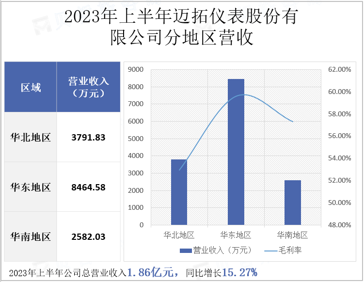 2023年上半年迈拓仪表股份有限公司分地区营收