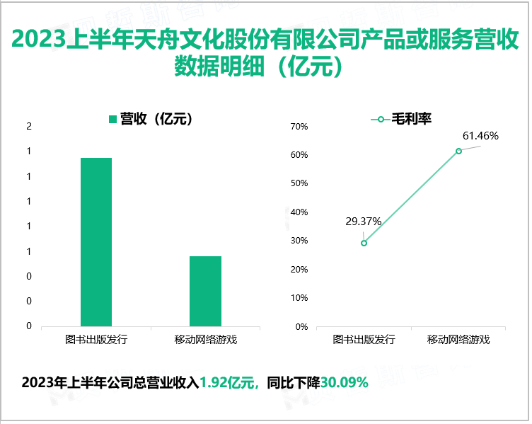 2023上半年天舟文化股份有限公司产品或服务营收数据明细（亿元）