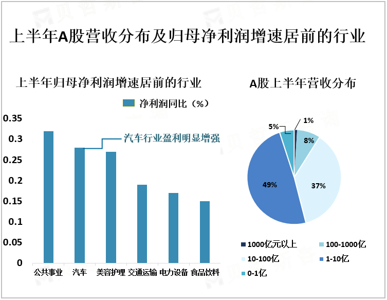 上半年A股营收分布及归母净利润增速居前的行业