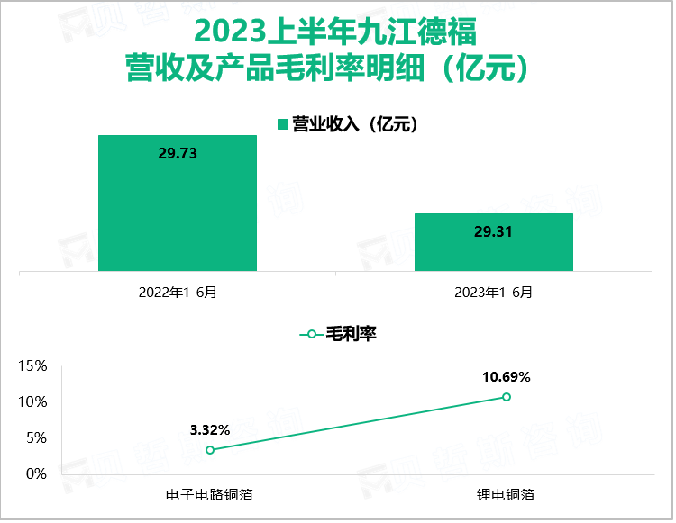 2023上半年九江德福 营收及产品毛利率明细（亿元）