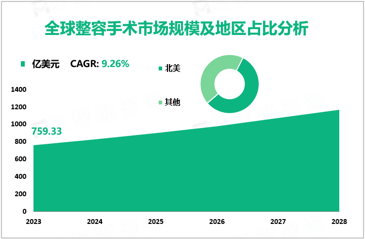 全球整容手术市场规模及地区占比分析