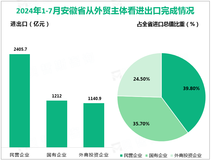 2024年1-7月安徽省从外贸主体看进出口完成情况