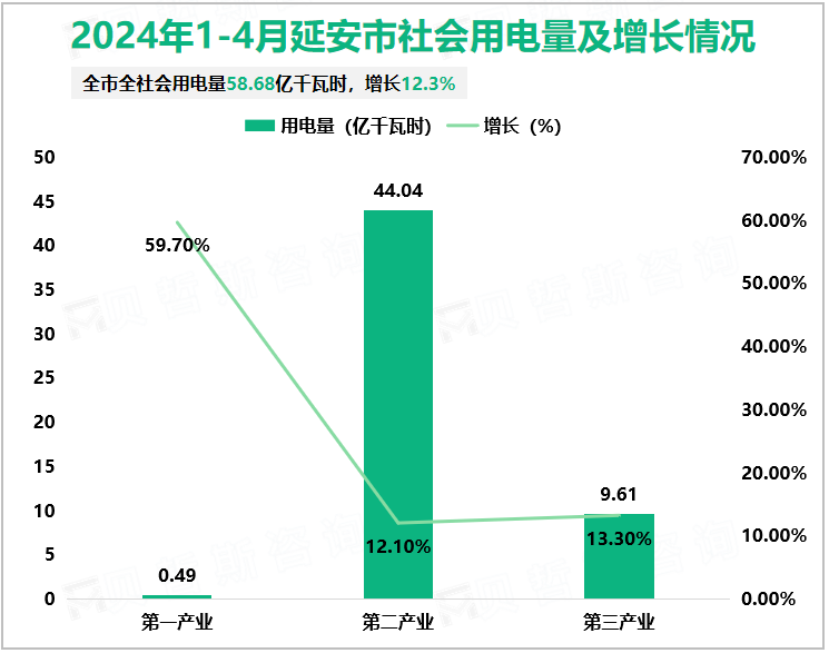 2024年1-4月延安市社会用电量及增长情况