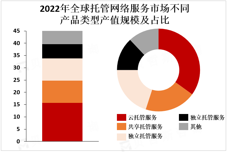 2022年全球托管网络服务市场不同产品类型产值规模及占比