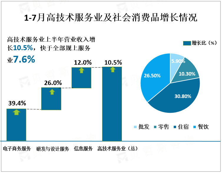 1-7月高技术服务业及社会消费品增长情况