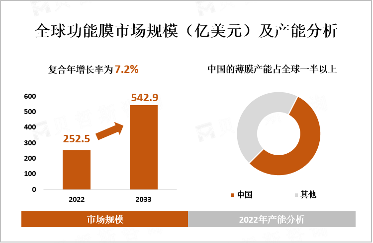 全球功能膜市场规模（亿美元）及产能分析