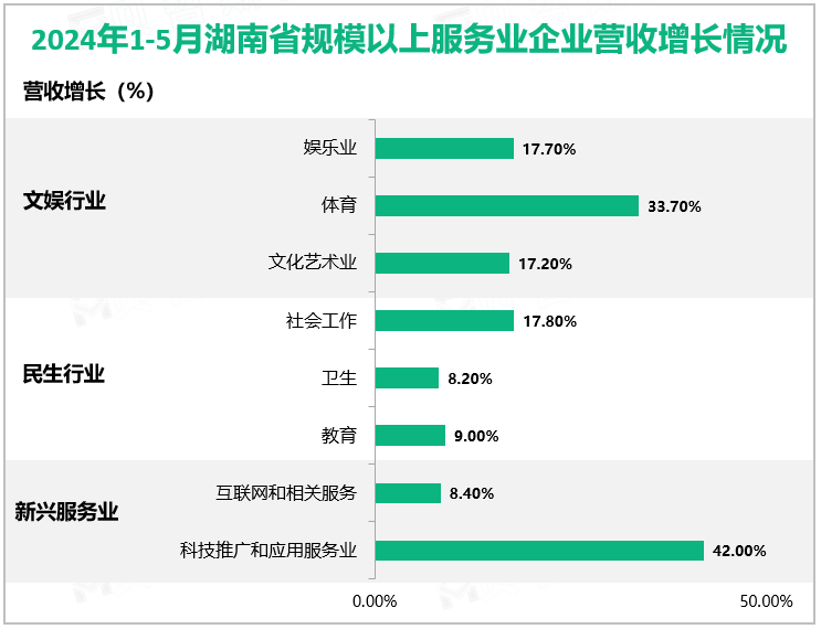 2024年1-5月湖南省规模以上服务业企业营收增长情况