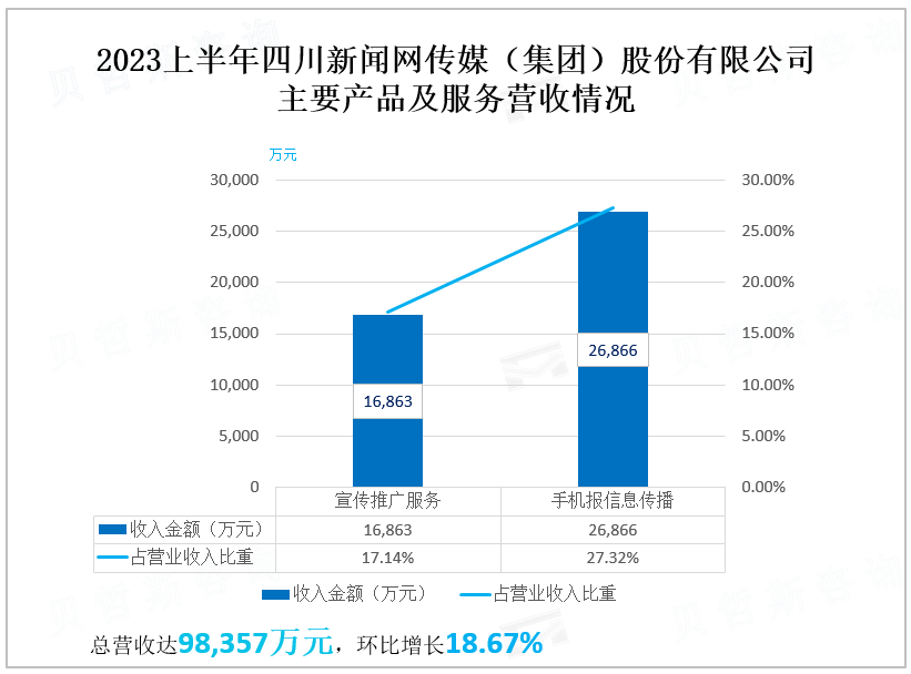 2023上半年四川新闻网传媒（集团）股份有限公司 主要产品及服务营收情况 