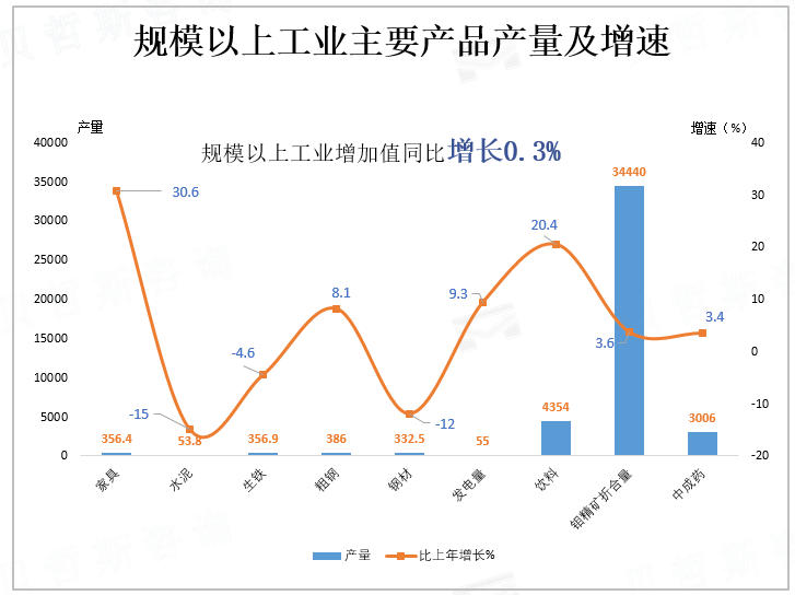 规模以上工业主要产品产量及增速