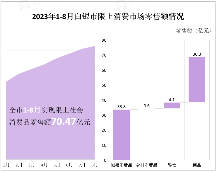 2023年1-8月白银市限上消费市场零售额情况