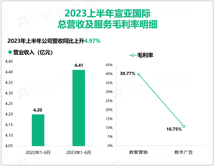 2023上半年宣亚国际 总营收及服务毛利率明细
