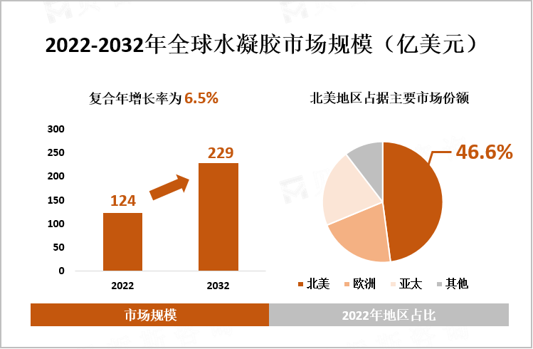 2022-2032年全球水凝胶市场规模（亿美元）