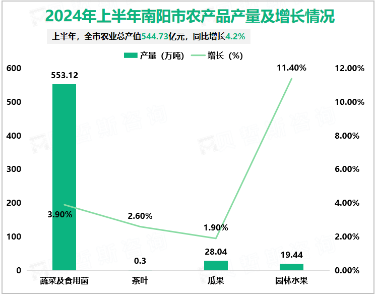 2024年上半年南阳市农产品产量及增长情况