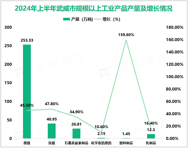 2024年上半年武威市规模以上工业产品产量及增长情况