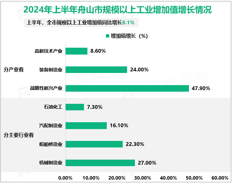 2024年上半年舟山市规模以上工业增加值增长情况