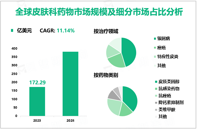 全球皮肤科药物市场规模及细分市场占比分析