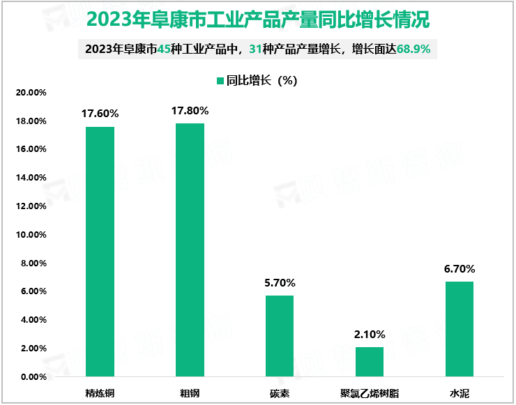 2023年阜康市工业产品产量同比增长情况