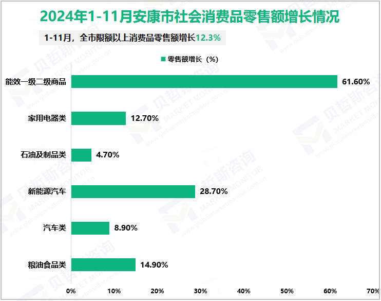 2024年1-11月安康市社会消费品零售额增长情况