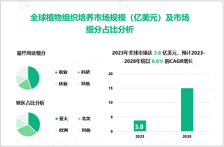 全球植物组织培养市场规模（亿美元）及市场细分占比分析