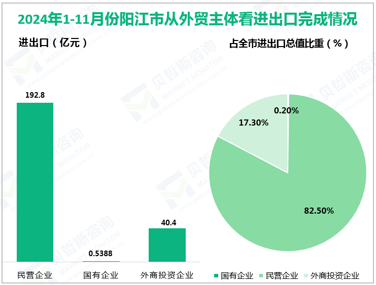 2024年1-11月阳江市从外贸主体看进出口完成情况