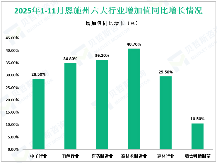 2025年1-11月恩施州六大行业增加值同比增长情况