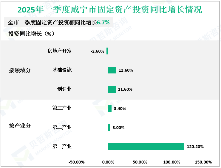 2025年一季度咸宁市固定资产投资同比增长情况