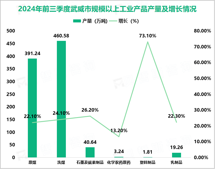 2024年前三季度武威市规模以上工业产品产量及增长情况