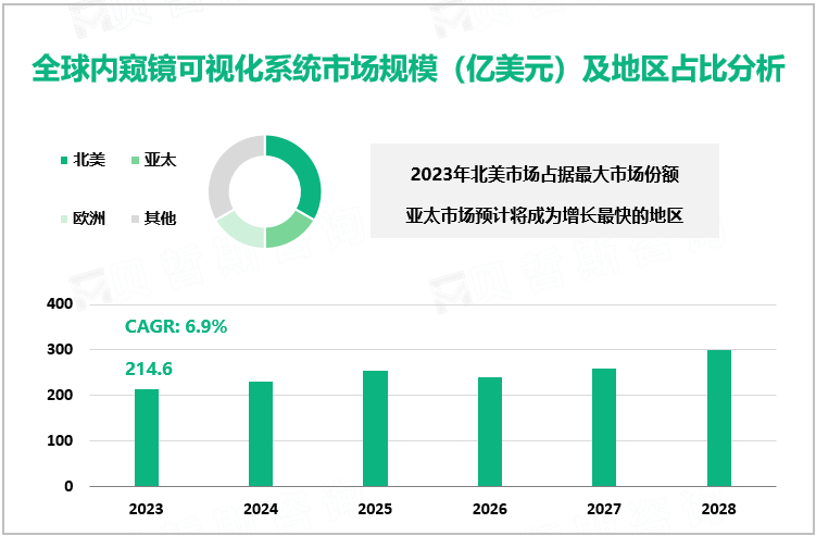 全球内窥镜可视化系统市场规模（亿美元）及地区占比分析