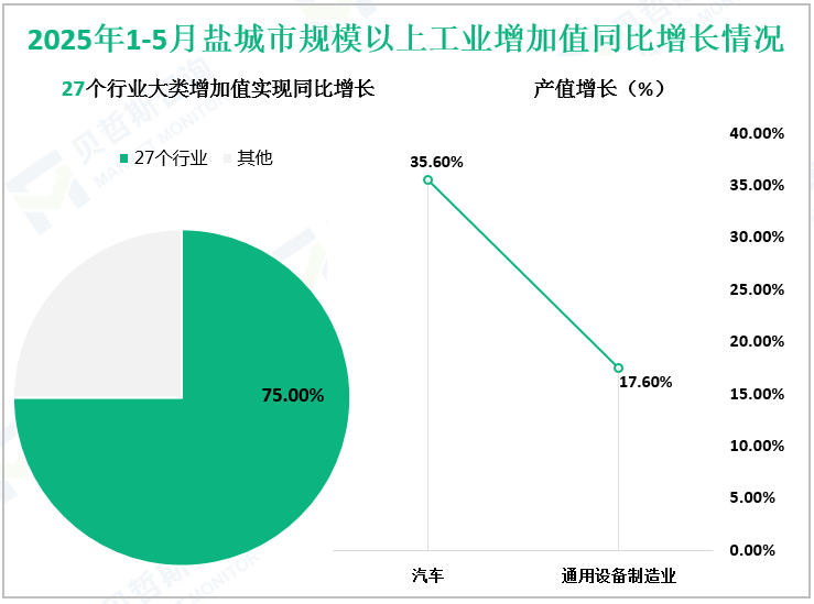 2025年1-5月盐城市规模以上工业增加值同比增长情况