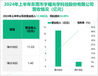 宇瞳光学专注于光学镜头制造业，其营收在2024年上半年为12.48亿元