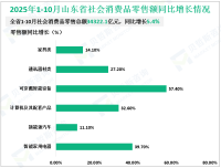 2025年1-10月山东省实现社会消费品零售总额34322.1亿元，同比增长5.4%