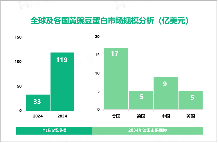 全球及各国黄豌豆蛋白市场规模分析（亿美元）