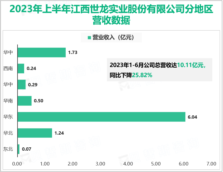 2023年上半年江西世龙实业股份有限公司分地区营收数据