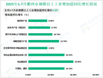 2025年1-7月衢州市规模以上工业增加值同比增长4.0%