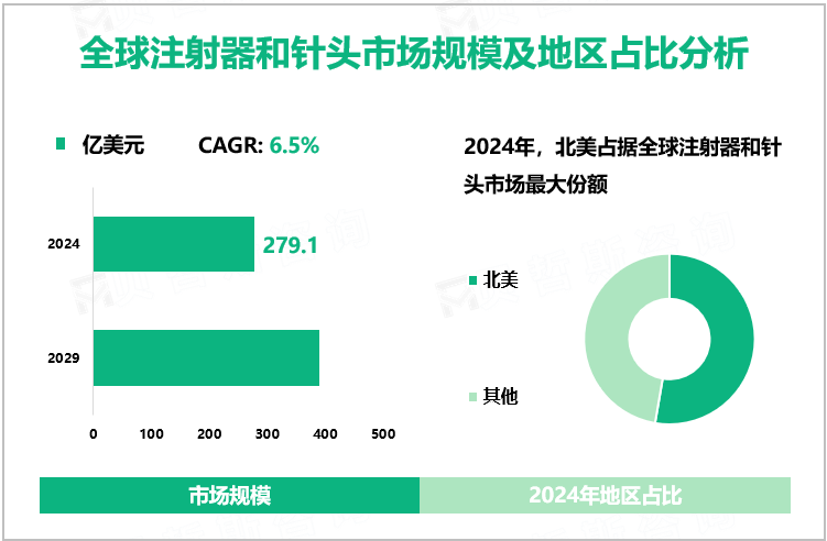 全球注射器和针头市场规模及地区占比分析