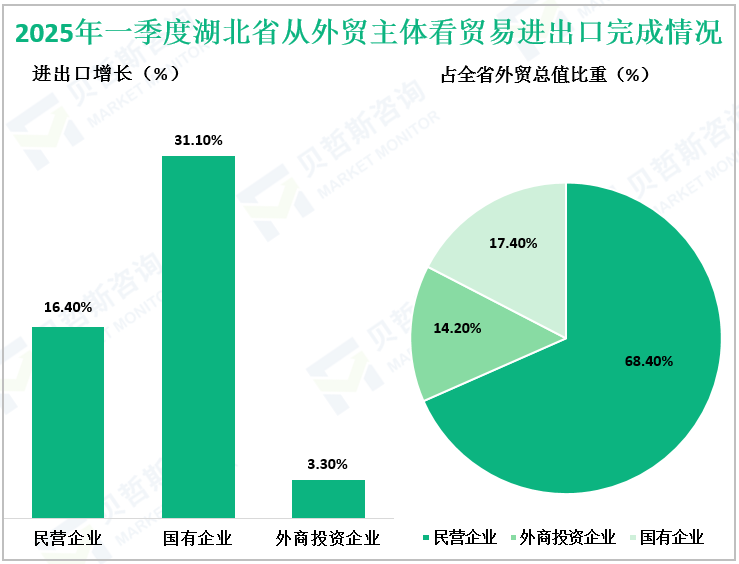 2025年一季度湖北省从外贸主体看贸易进出口完成情况