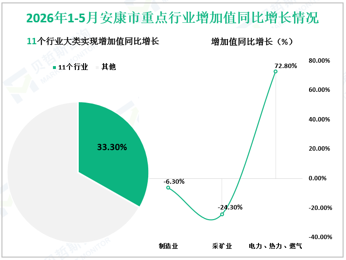 2026年1-5月安康市重点行业增加值同比增长情况