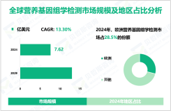 2024年全球营养基因组学检测市场规模为7.62亿美元，欧洲占28.5%