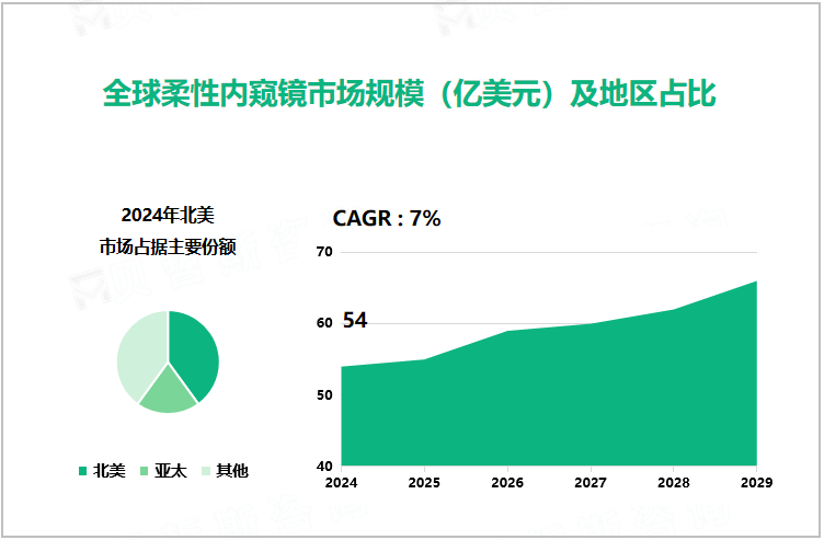 全球柔性内窥镜市场规模（亿美元）及地区占比