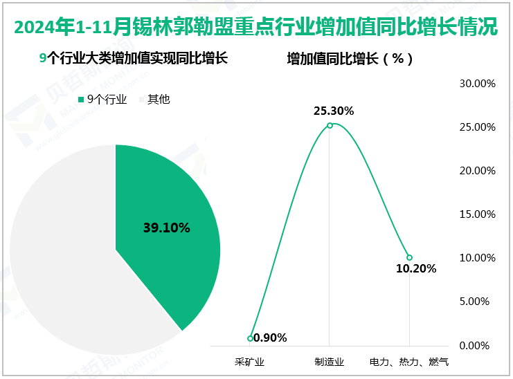 2024年1-11月锡林郭勒盟重点行业增加值同比增长情况