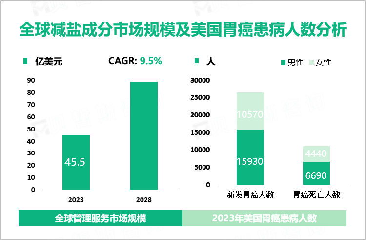 全球减盐成分市场规模及美国胃癌患病人数分析