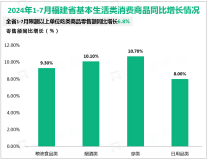 2024年1-7月福建省社会消费品零售总额实现1.33万亿元，同比增长4.9%