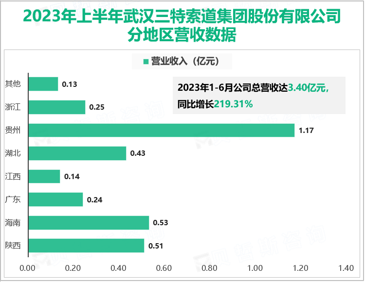 2023年上半年武汉三特索道集团股份有限公司分地区营收数据