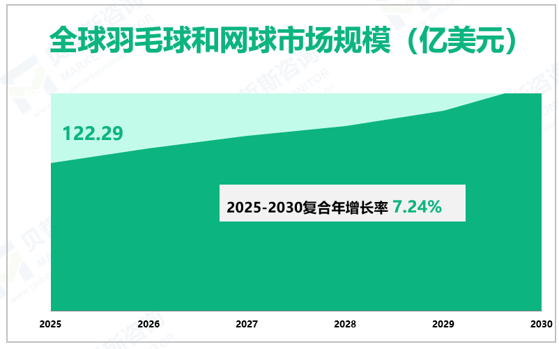 全球羽毛球和网球市场规模（亿美元）