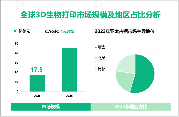 全球3D生物打印市场规模及地区占比分析