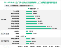 2024年1-11月广西壮族自治区规模以上工业增加值同比增长8.0%