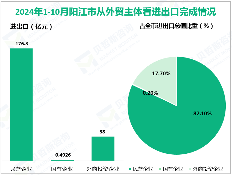 2024年1-10月阳江市从外贸主体看进出口完成情况